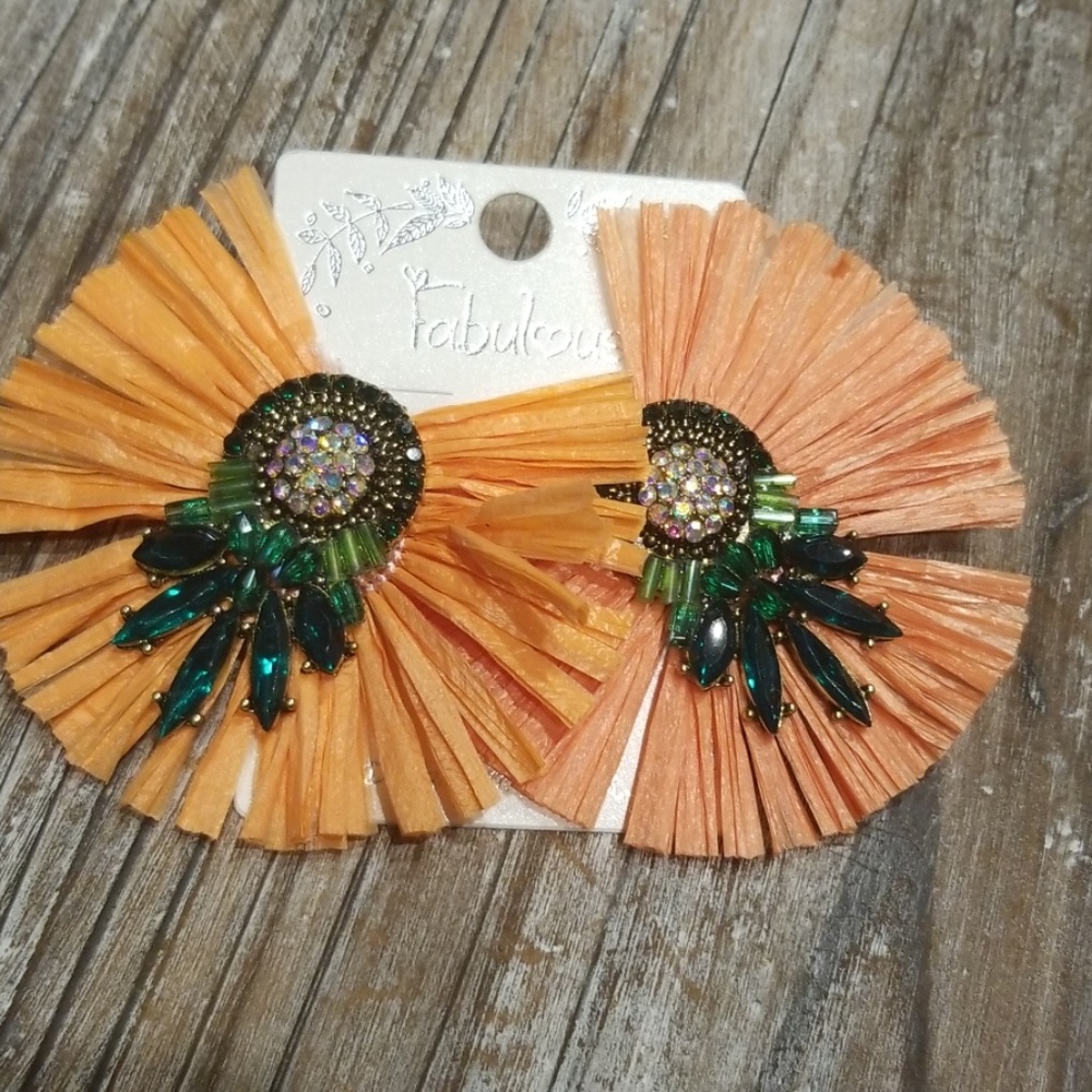COPY - Peach raffia tassel earrings
